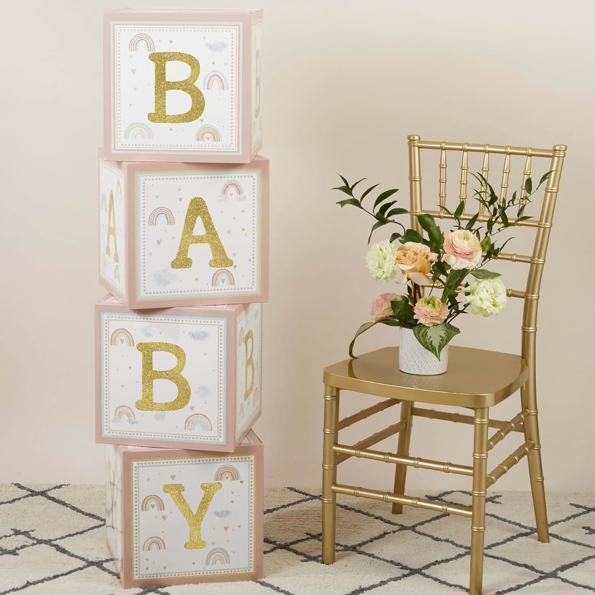 Kate Aspen Boho Rainbow Baby Block Box Set of 4 Photo Prop Decoration (photo 2)