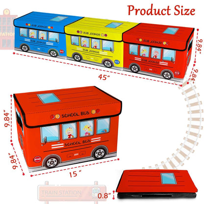 Saderoy Kids Toy Chest and Storage Organizer, School Bus Pattern, 3 Pack (photo 3)