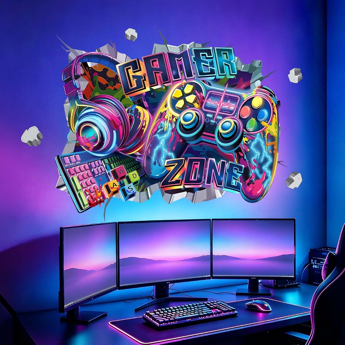 wondever 3D Game Controller Wall Decals Gamer Zone Gaming Wall Stickers