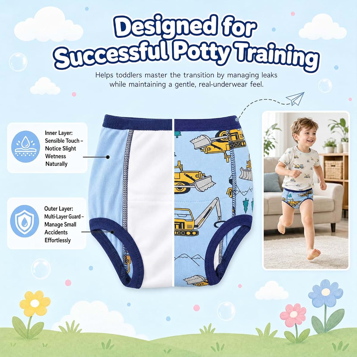 MomEasier Potty Training Underwear 4Pack Absorbent Toddler Boys Pants 2-6T (photo 4)
