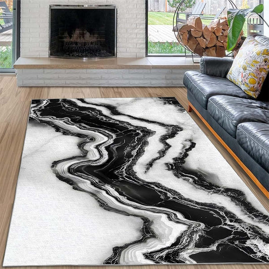 BabyOneStop Dyausi Modern Abstract Floor Mats Rug - 3x5 Rug Black