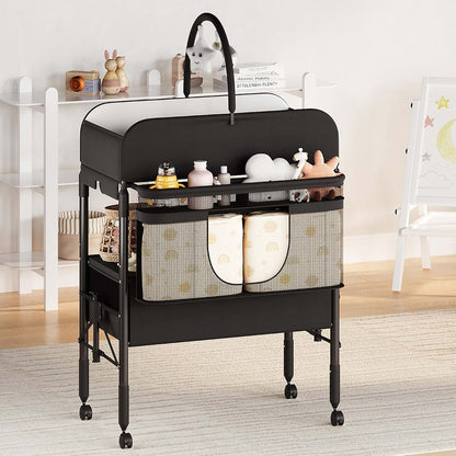 Jojoka Portable Baby Changing Table with Drawers and Wheels - Collapsible Diaper Changing Station - Adjustable Height (photo 3)