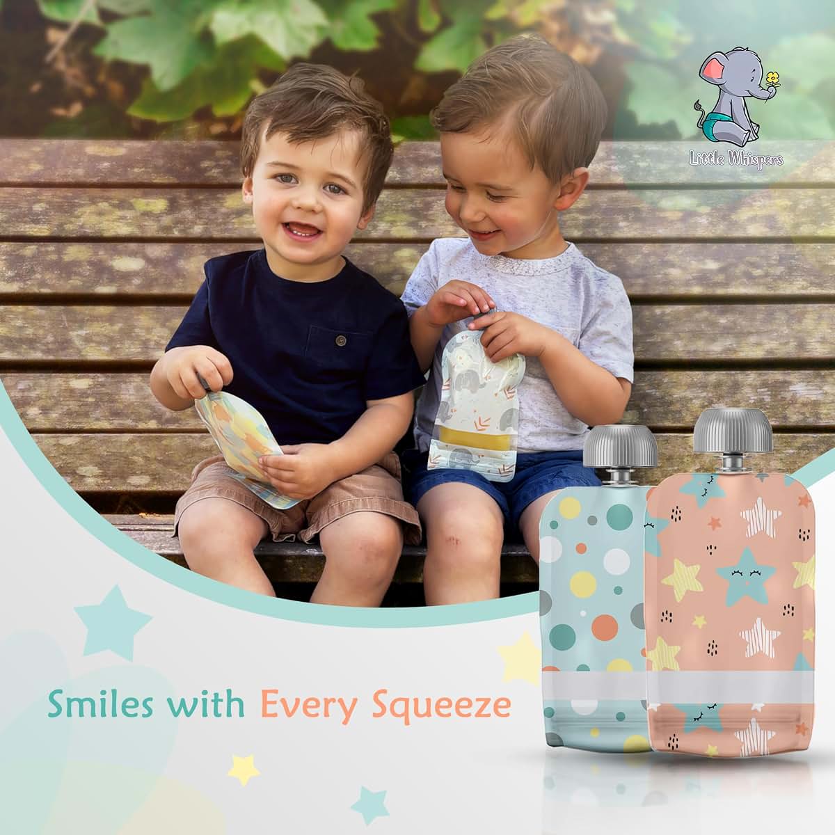 Little Whispers Reusable Baby Food Pouches - 10 Pack Refillable Squeeze Pouches