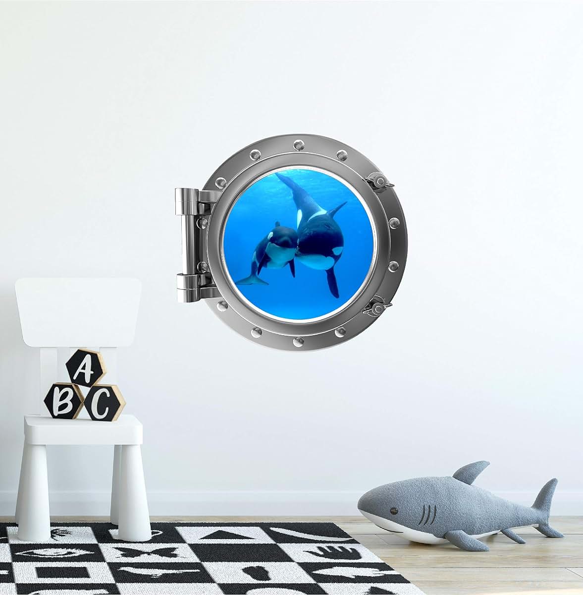 Stickit Graphix Killer Whale and Cub Porthole Window Wall Decal, 24 Inch
