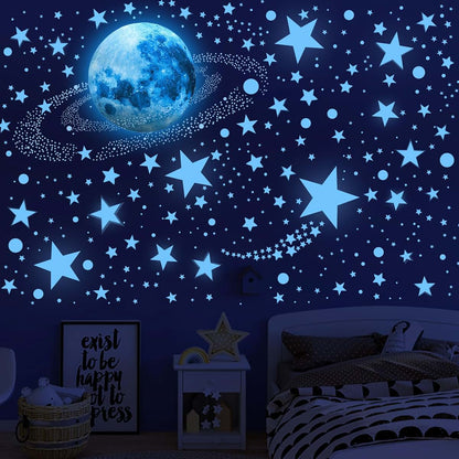BabyOneStop 492-Piece Glow In The Dark Stars And Moon Wall Decals For Ceiling Decor