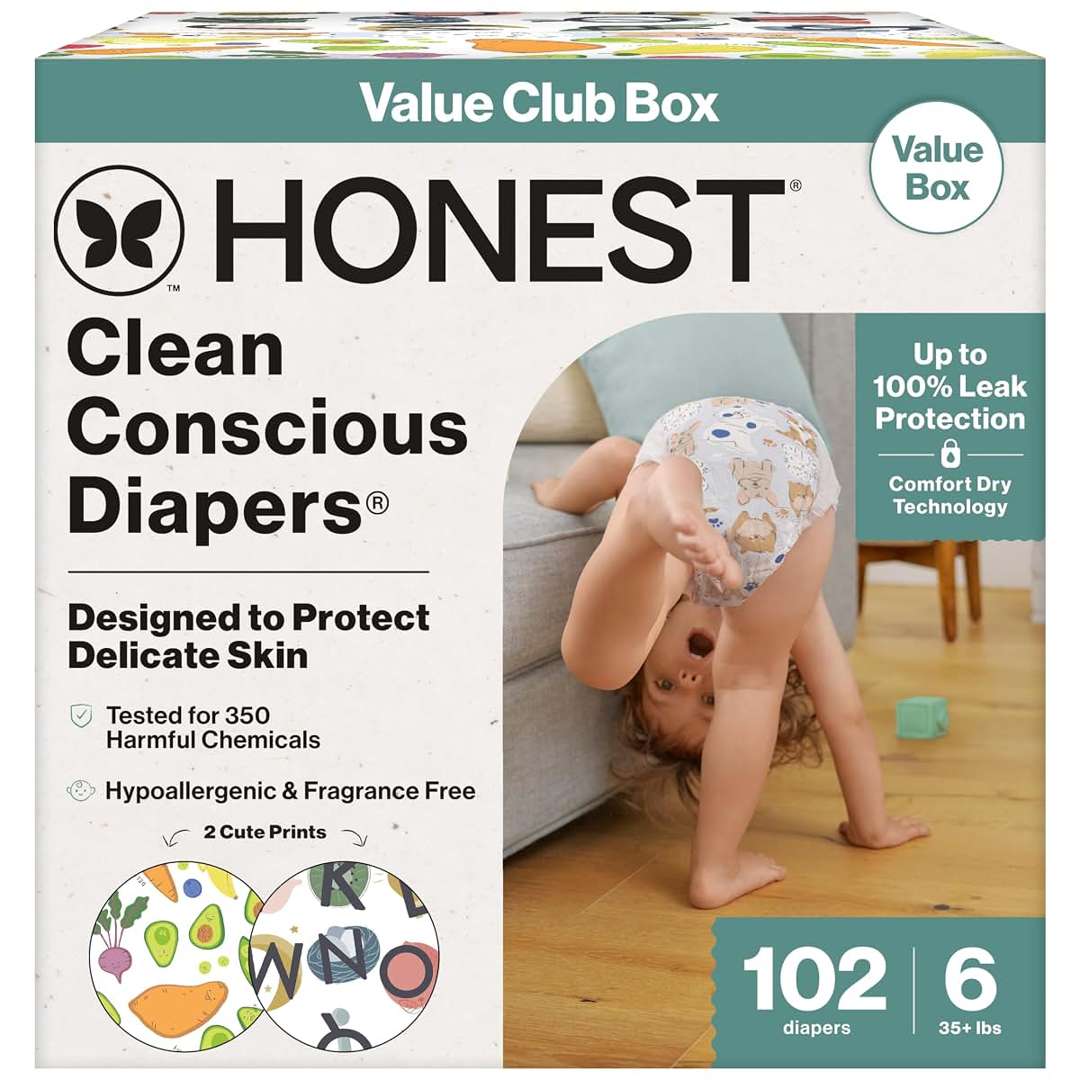 The Honest Company Size 6 Diapers, Value Pack, 102 Count