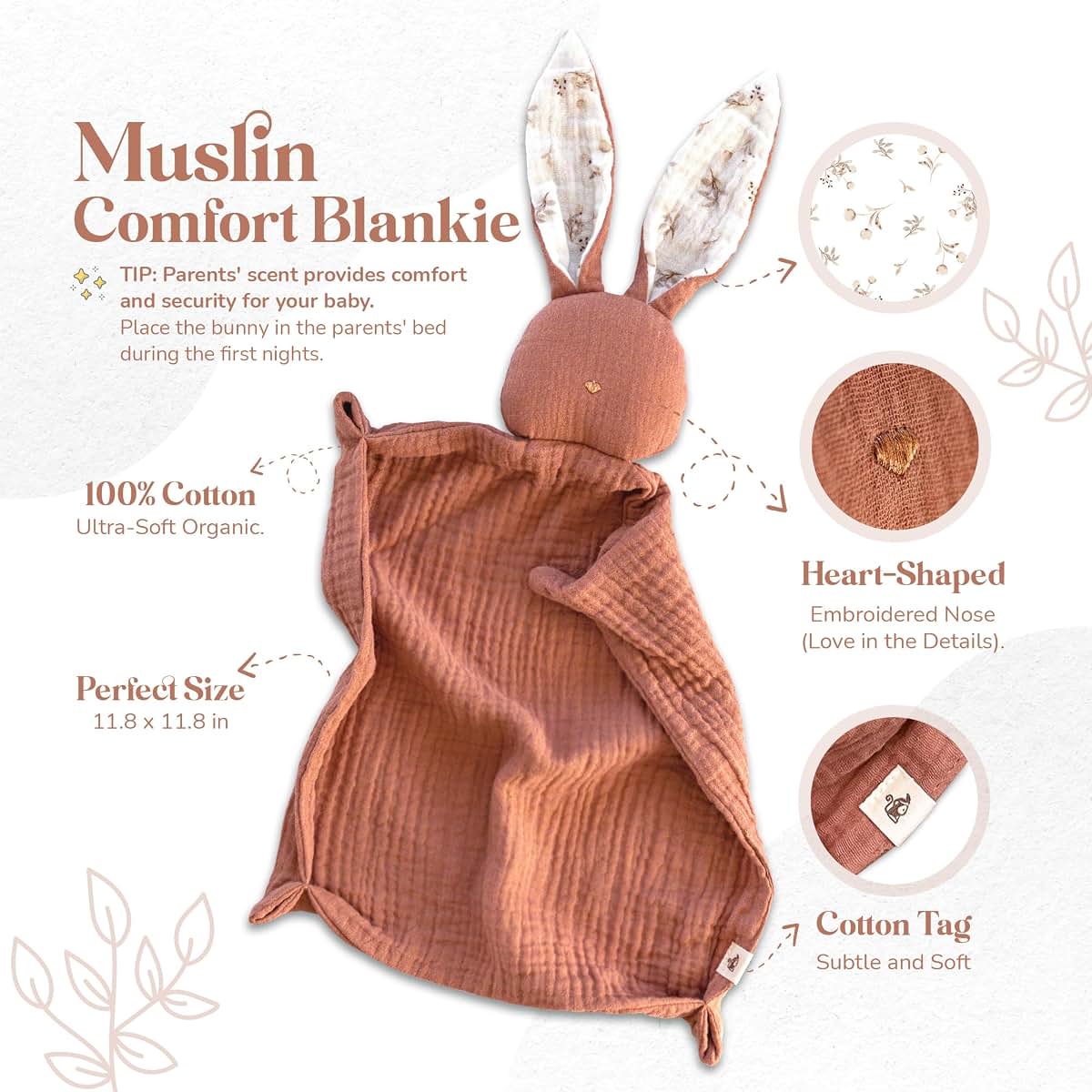 Mikito Organic Cotton Newborn Gifts Box, Unisex Loveys & Accessories incl. Muslin Baby Comforter + Baby Bandana Bib + (photo 3)