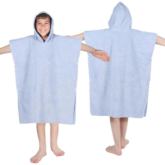 SUPERIOR Kids Cotton Terry Poncho, Soft, Absorbent Bath Towel with Hood, Bathroom Accessories, Long, Plush Bathrobes