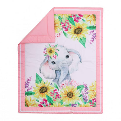 CribMATE 5 PC Floral Crib Bedding Set for Girls -Pink Sunflower Elephant Baby Girl Nursery Crib Bedding Set (photo 4)
