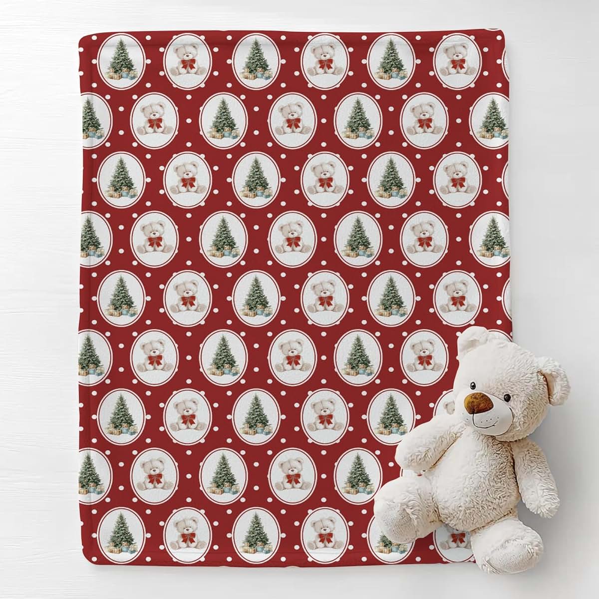 Cstdyfrv Christmas Bear And Tree Baby Blanket, 40x50 Inch Flannel Swaddle (photo 2)