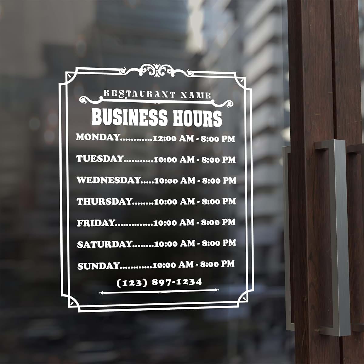 A TOP DESIGN Customizable Restaurant Hours Decal - Personalized Storefront Signage for Your Business - Printable Hours