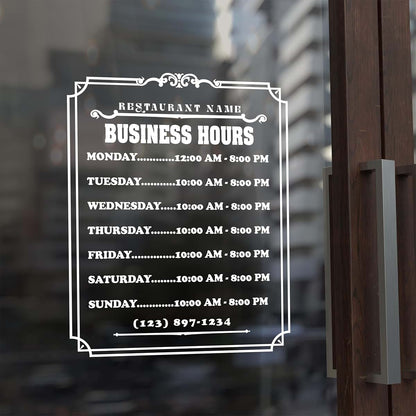 A TOP DESIGN Customizable Restaurant Hours Decal - Personalized Storefront Signage for Your Business - Printable Hours