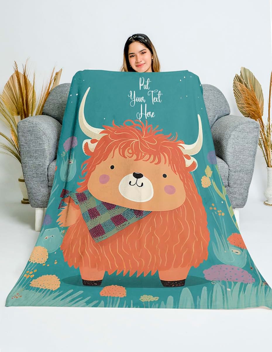 CAPITUNEISKINEPA Personalized Scottish Highland Cow Gifts - Personalized Baby Blankets for Girls and Boys, Highland Cow (photo 3)