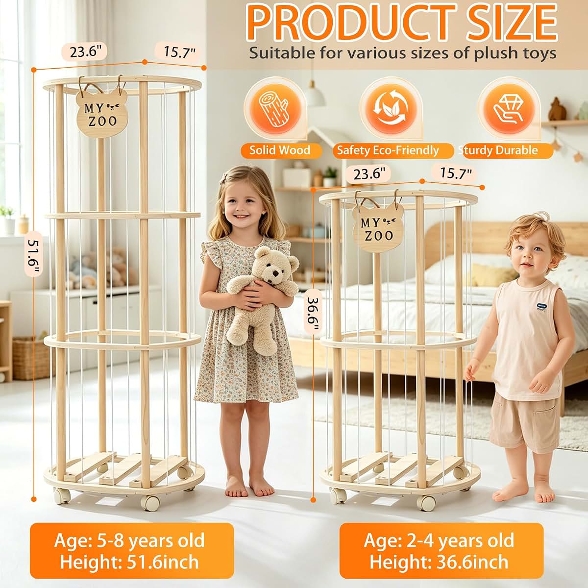 Singda Stuffed Animal Storage Wooden Zoo Holder With Wheels (photo 4)