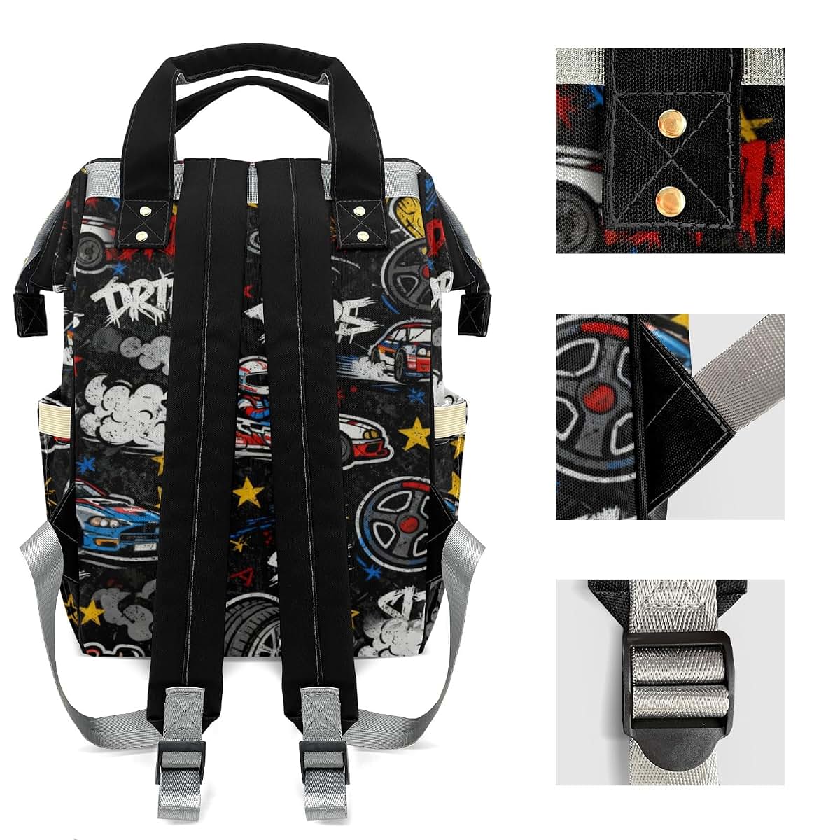 YallLocoMo Personalized Diaper Bag Backpack Gift Race Cars Star Ultimate Nappy Bag: Spacious, Waterproof & Perfect for (photo 4)