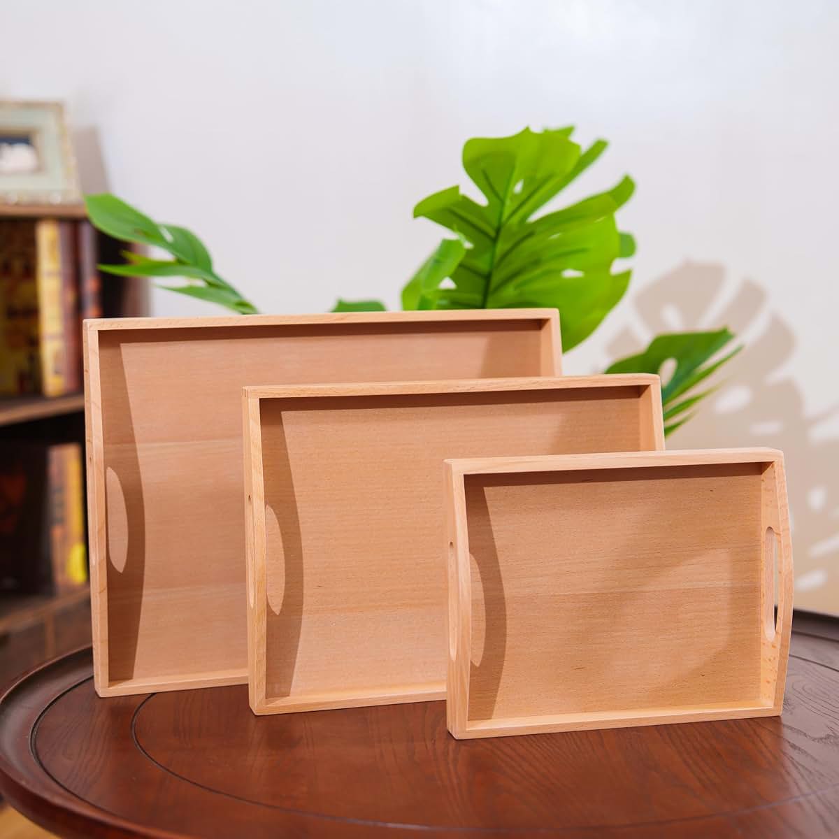 Penepico Premium Montessori Wooden Trays Set Of 3 - Solid Beechwood With Handles