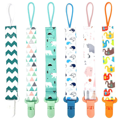 OnlyBP Set Of 6 Baby Pacifier Holder Clips With Modern Unisex Prints