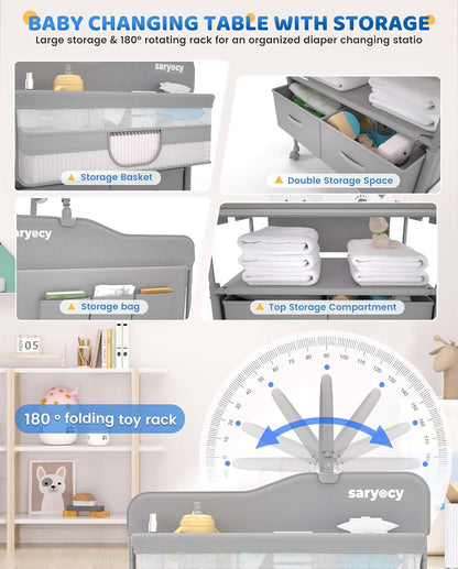 Saryocy Baby Changing Table with Adjustable Height and Storage Drawers