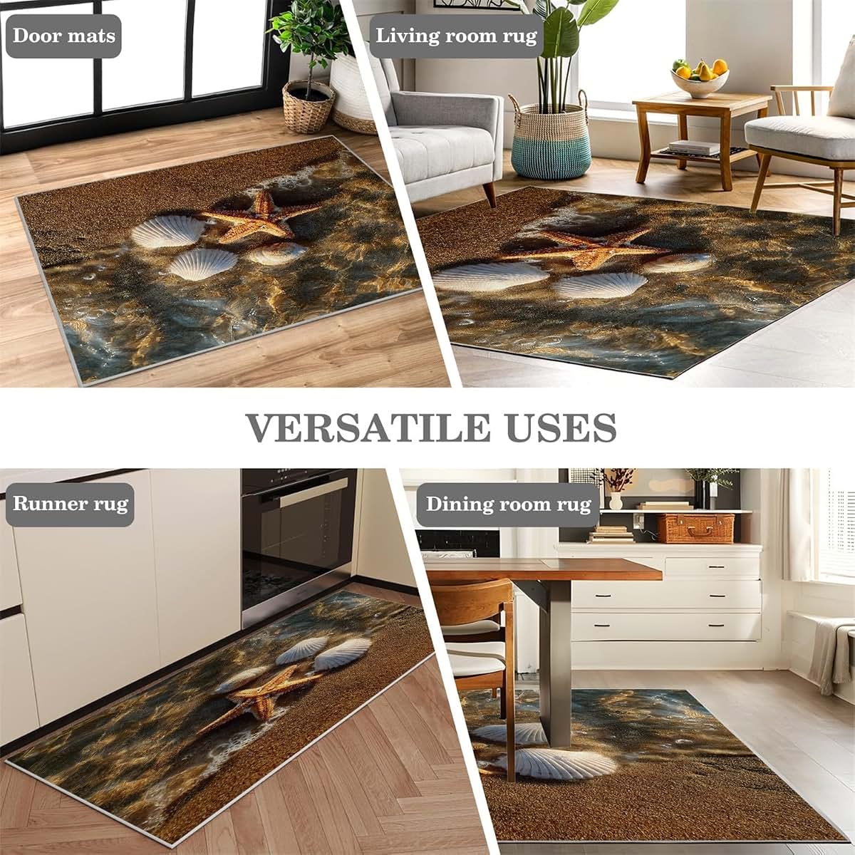 Dyausi Beach Shore 5x7 Area Rug - Washable Seashell Carpet