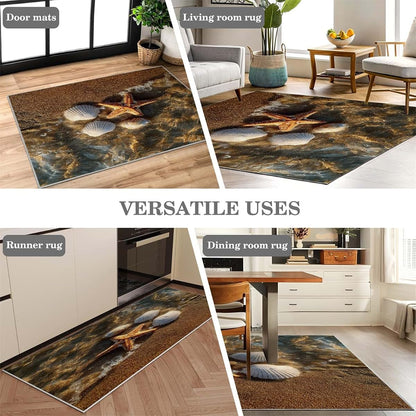 Dyausi Beach Shore 5x7 Area Rug - Washable Seashell Carpet