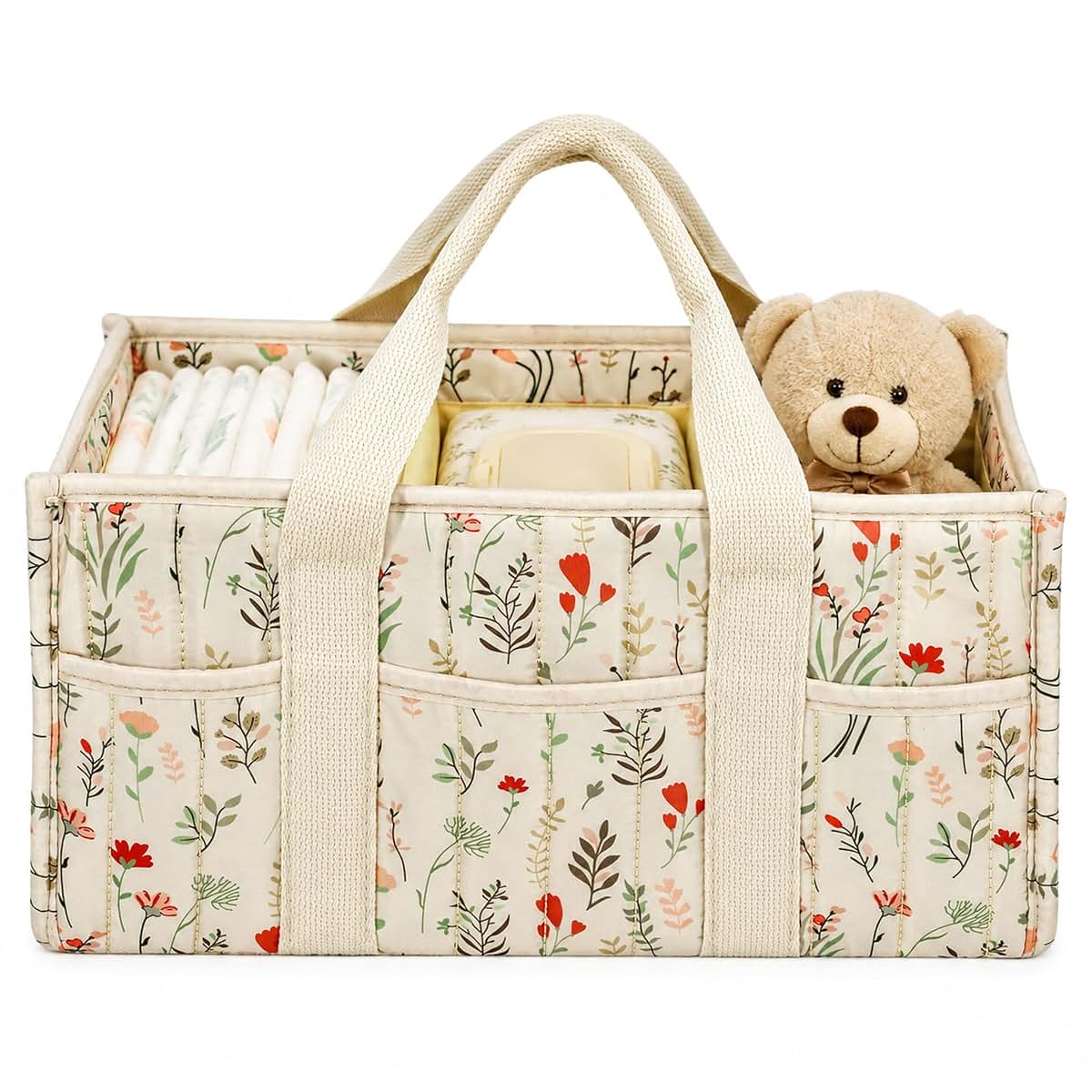 Huggova Diaper Caddy Organizer with Removable Dividers | Portable Storage Basket