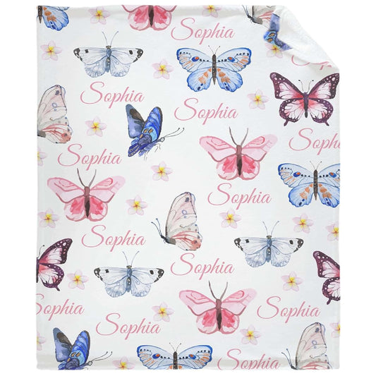 BabyOneStop Personalized Custom Name Blanket With Pink Butterfly Print