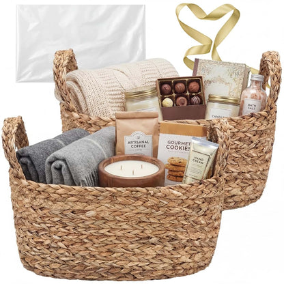 Colingmill 2 Pack Natural Wicker Gift Baskets With Bags And Ribbons