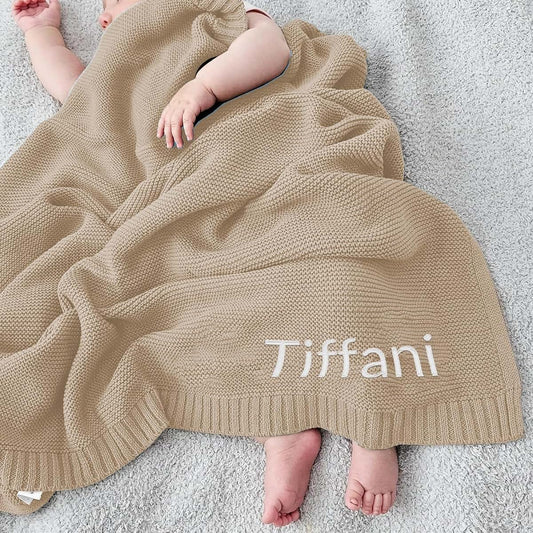 ZHOUSFK Personalized Baby Knit Blanket Custom Embroidered with Name 37x42in Nursery Blankets Gifts for Newborn Baby Boy
