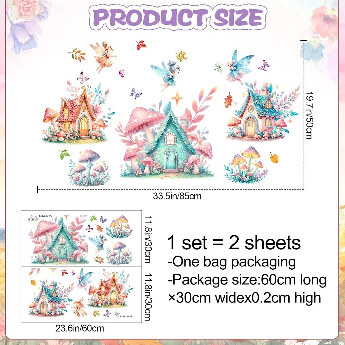 DTLIFEK Woodland Mushroom House Wall Decals, Fairy And Butterfly Peel And Stick Decor