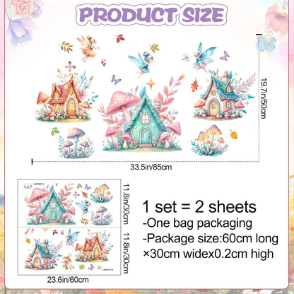 DTLIFEK Woodland Mushroom House Wall Decals, Fairy And Butterfly Peel And Stick Decor
