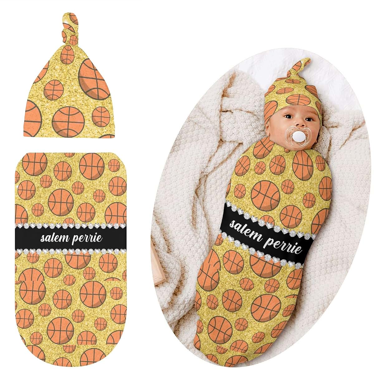 YallLocoMo Newborn Swaddle Blankets Hat Basketball Sets Soft Baby Receiving Blanket Swaddle Sack for Baby Shower Infant