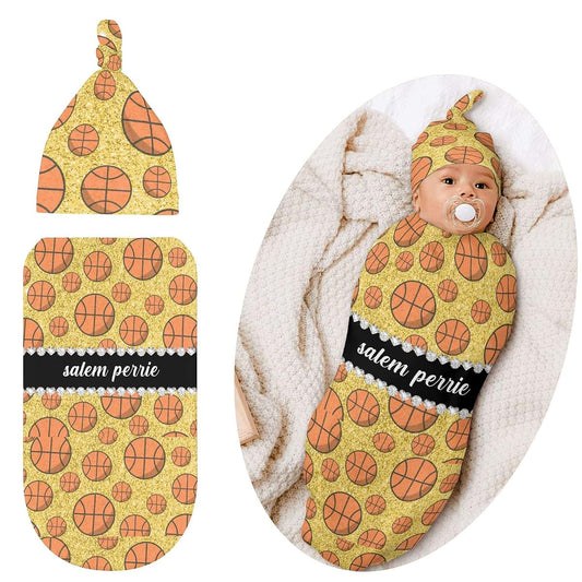 YallLocoMo Newborn Swaddle Blankets Hat Basketball Sets Soft Baby Receiving Blanket Swaddle Sack for Baby Shower Infant