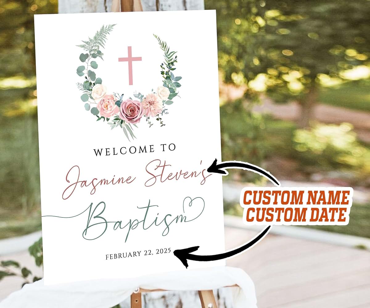 MOTIVE GIFT Personalized Baptism Welcome Sign, First Communion Welcome Sign, Flower Baptism Welcome Sign, Baptism