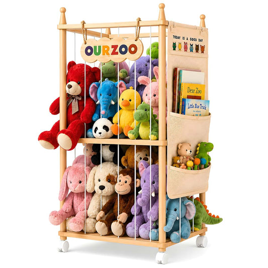 Zexoo Stuffed Animal Storage Zoo With Wheels And Solid Pine Wood
