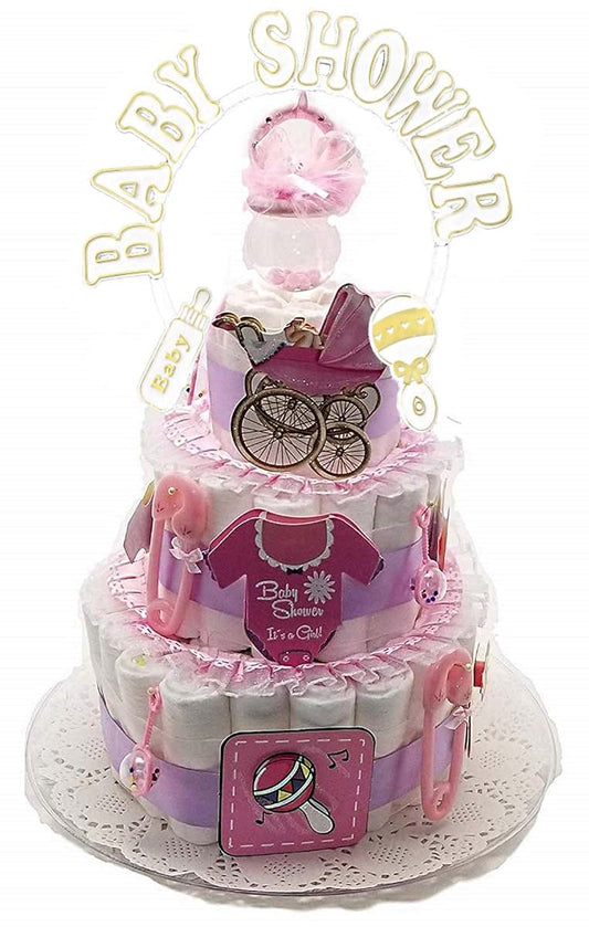 Party Favors Plus pins Pacifiers rattles - Pink Colorful Baby Shower Diaper Cake Kit for a 3 Tier Cake Diapers NOT