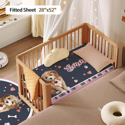 Kryvoxc Personalized Baby Crib Bedding Set, Custom Name Nursery Bedding, Dog Mom 5 Pcs Baby Bedding Set for Girl Boy (photo 2)