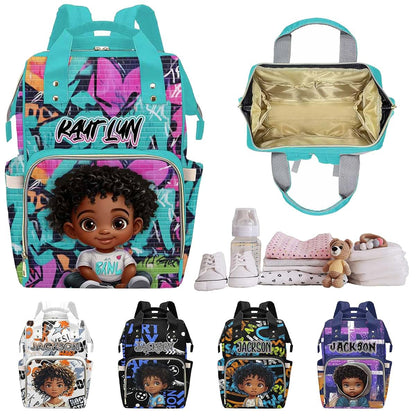 GIGIMISO Personalized Diaper Bags for Boys, Custom Handsome Boy Cartoon Diaper Bag Backpack with Name Customized Mommy