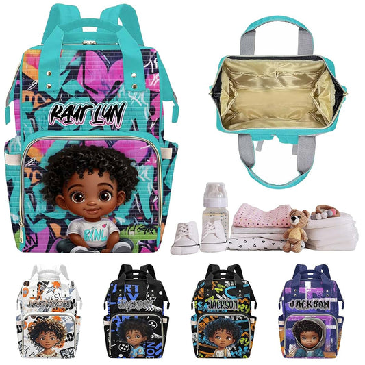 GIGIMISO Personalized Diaper Bags for Boys, Custom Handsome Boy Cartoon Diaper Bag Backpack with Name Customized Mommy