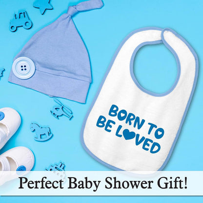 Smiling Jindo Personalized Baby Bib – White Bib (Light Blue Trim) – Custom Text (1 to 3 Lines) – Soft Cotton Terry (photo 4)