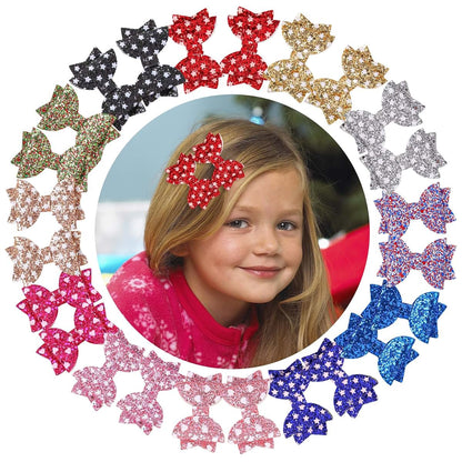 XIMA 24Pcs Sparkly Star Glitter Bow Hair Clips for Girls Toddlers Kids