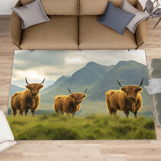 Hygiuid Rustic Highland Cow Rug For Kids Room, 5x6 Rectangular