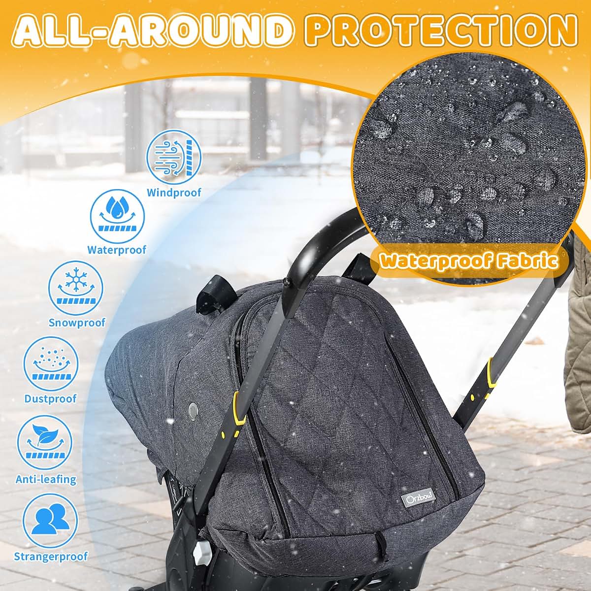 Orzbow Winter Car Seat Cover With Zipper Access, Dark Grey
