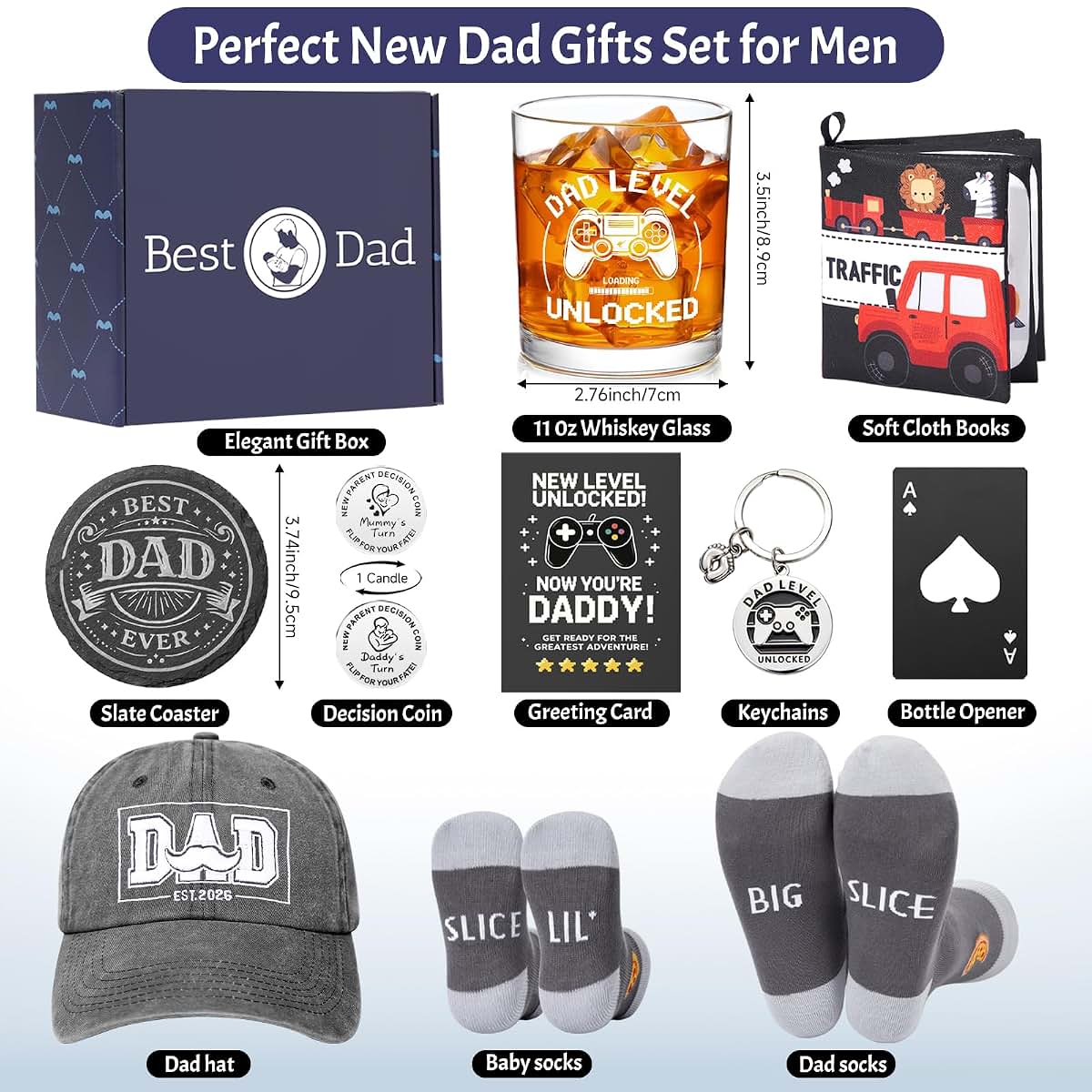 New Dad Gift Set with Hat, Glass, and Cloth Book for Fatherhood