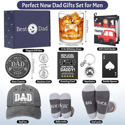 New Dad Gift Set with Hat, Glass, and Cloth Book for Fatherhood