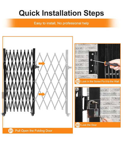 EcoExplorer Single Folding Security Gate, 85" H x 95" W Black Expanding Barrier (photo 4)