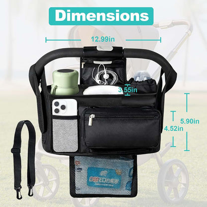 Eutopic Universal Stroller Organizer with Insulated Cup Holder and Detachable Phone Bag