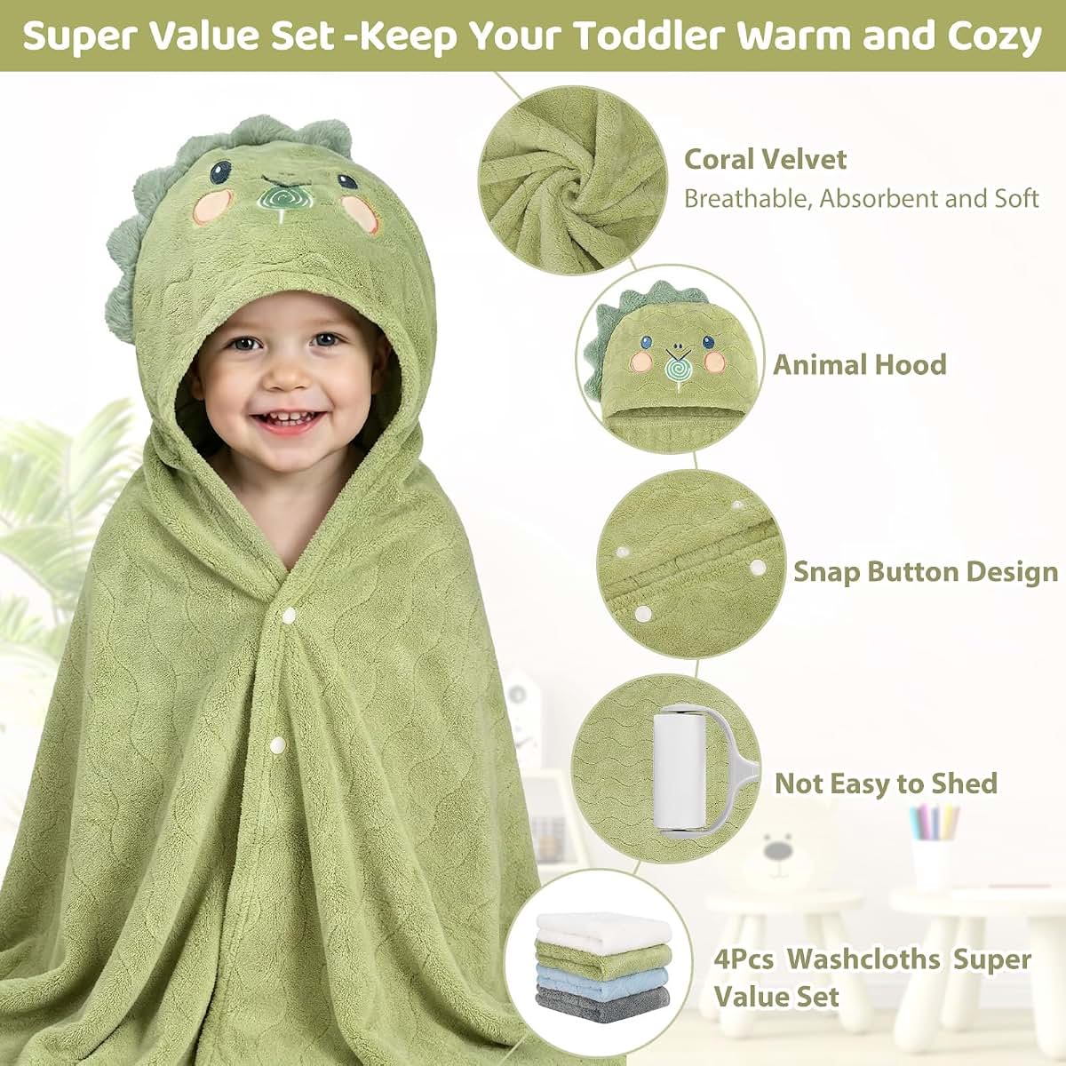 BabyOneStop 6 Pcs Toddler Towels Set Large 55 In X 27.5 In