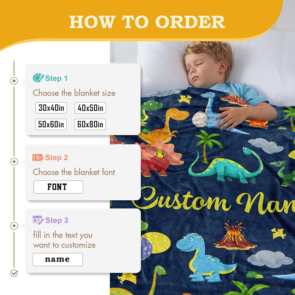 Corxiren Personalized Dinosaur Baby Blanket With Name (photo 2)