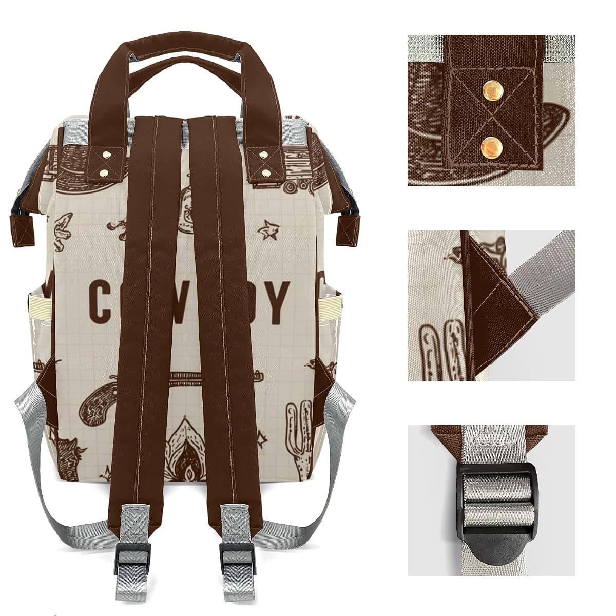 YallLocoMo Personalized Diaper Bag Backpack Name Cowboy Multifunction Travel Backpack Nappy Bag Daypack for Mom Dad Boy (photo 4)