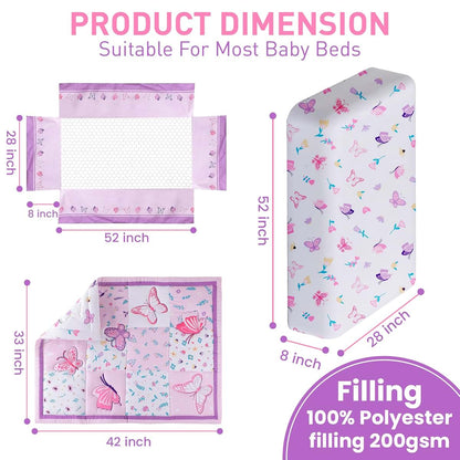 AURAHOMEANDNEST 3-Piece Baby Crib Bedding Set, Butterfly Pattern (photo 2)